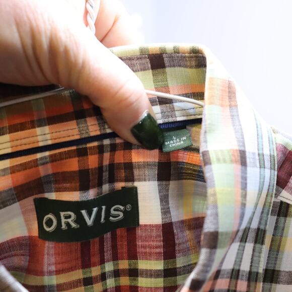 Orvis Men’s Plaid Button Down Shirt Large Fall Colors Classic Fit Cotton - Picture 3 of 3